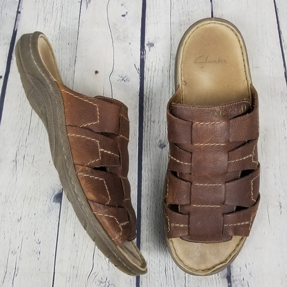 CLARKS | slip-on leather slides sandals